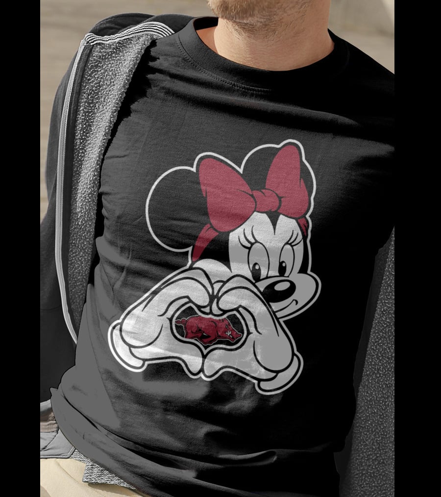 Minnie Mouse Heart Hands Arkansas Razorbacks T-Shirt