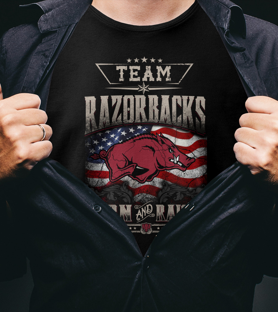 Team Razorbacks Born And Raised American Flag T-Shirt