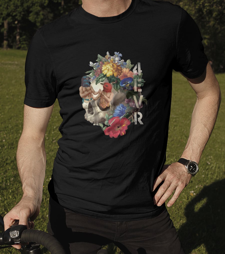 4Evr Skull Floral Bird Mask Art 1481945 T-Shirt