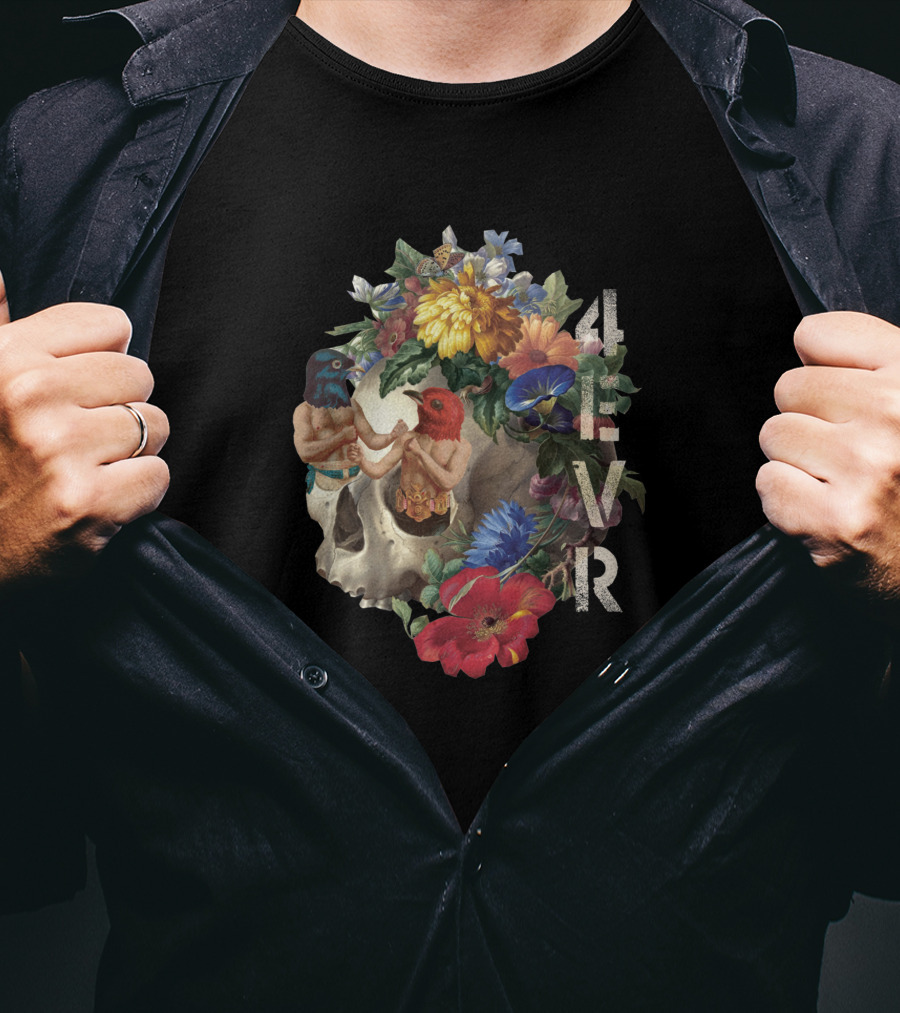 4Evr Skull Floral Bird Mask Art 1481945 T-Shirt