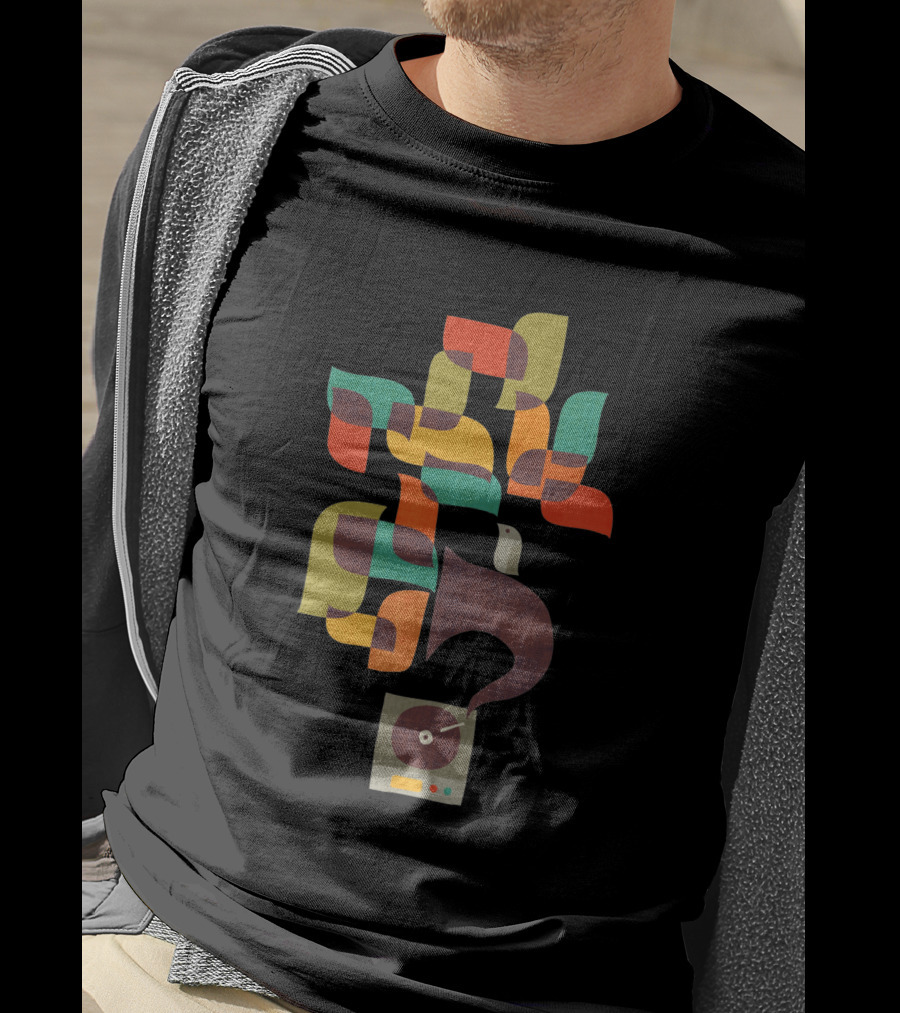 Retro Jazz Record Player With Colorful Musical Notes T-Shirt