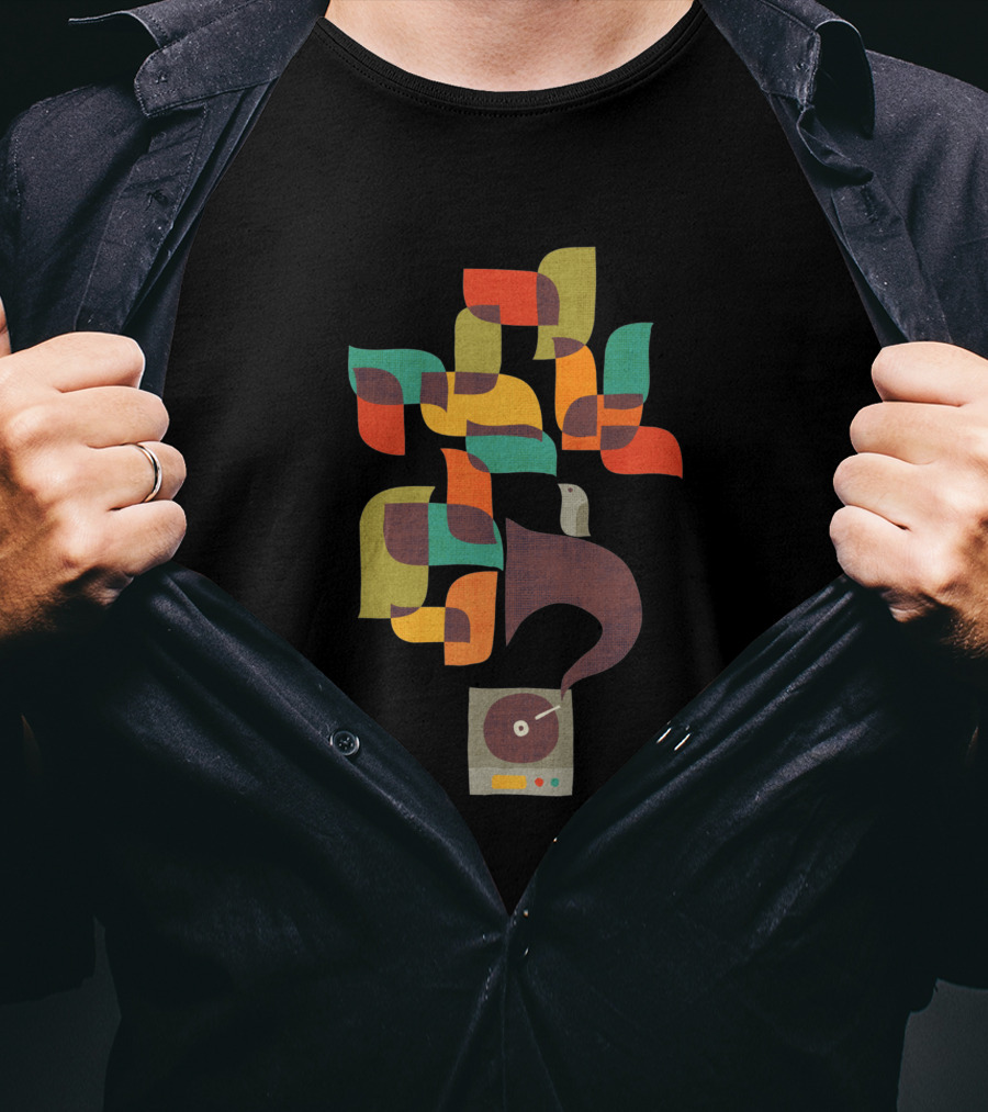 Retro Jazz Record Player With Colorful Musical Notes T-Shirt