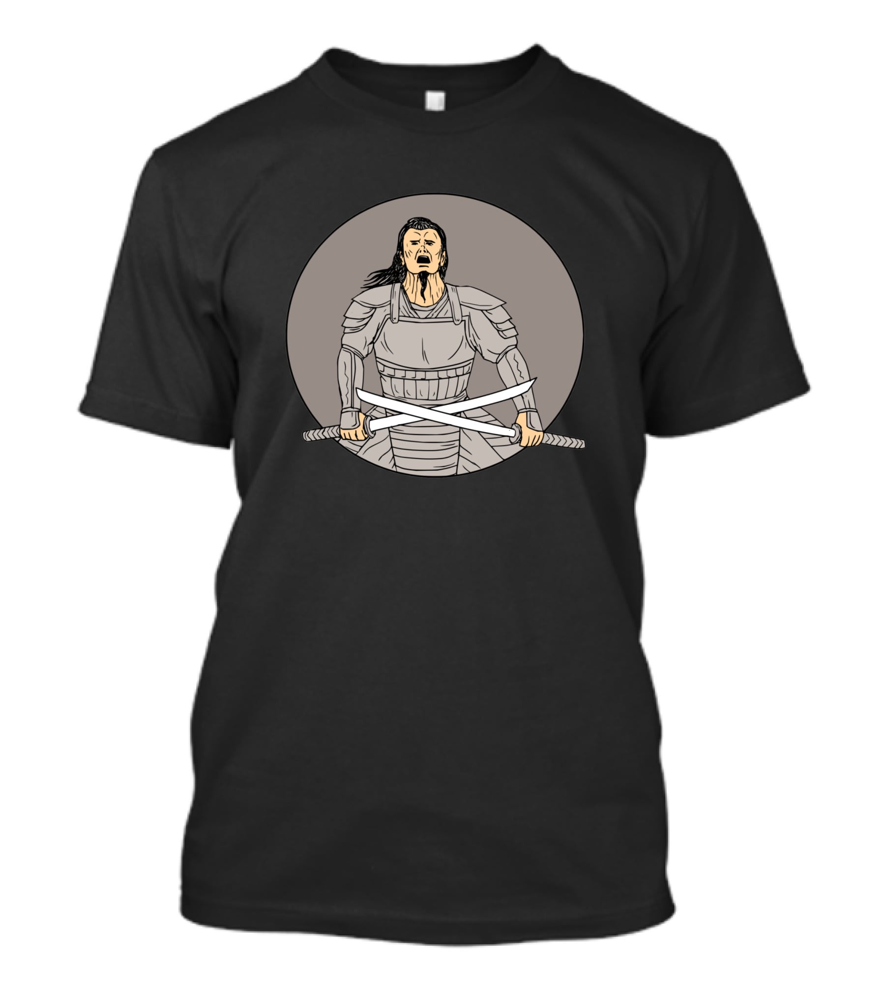 Angry Samurai Warrior Crossing Swords Oval Samurai Armour Oval T-Shirt