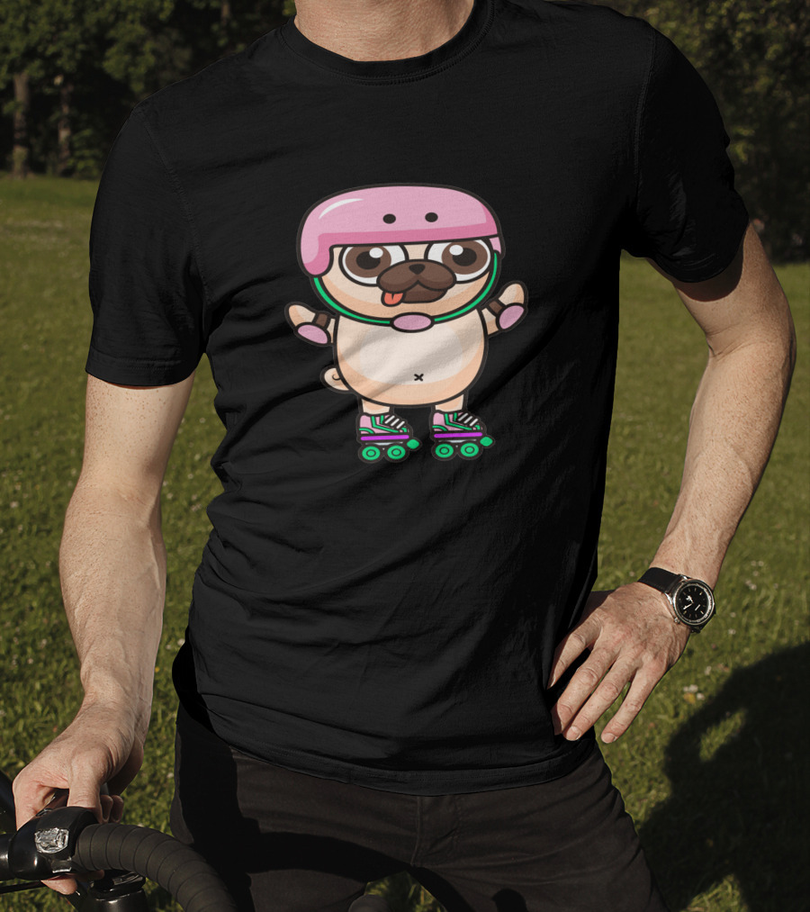 Animal Cute Pug Skating Helmet Rollerblades 346817 T-Shirt