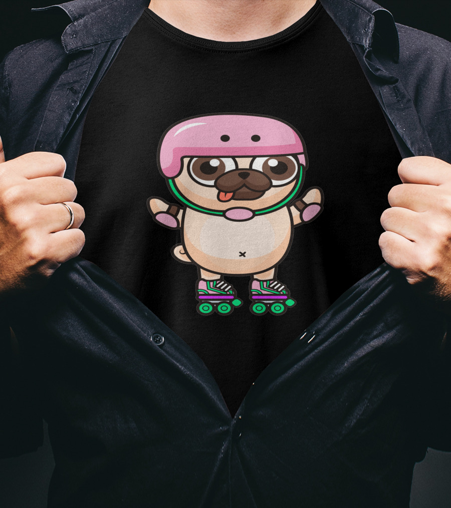 Animal Cute Pug Skating Helmet Rollerblades 346817 T-Shirt