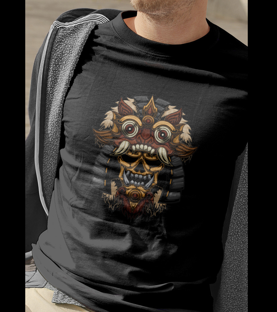 Bali Oni 1198200 Mask Design With Tusks And Feathers T-Shirt