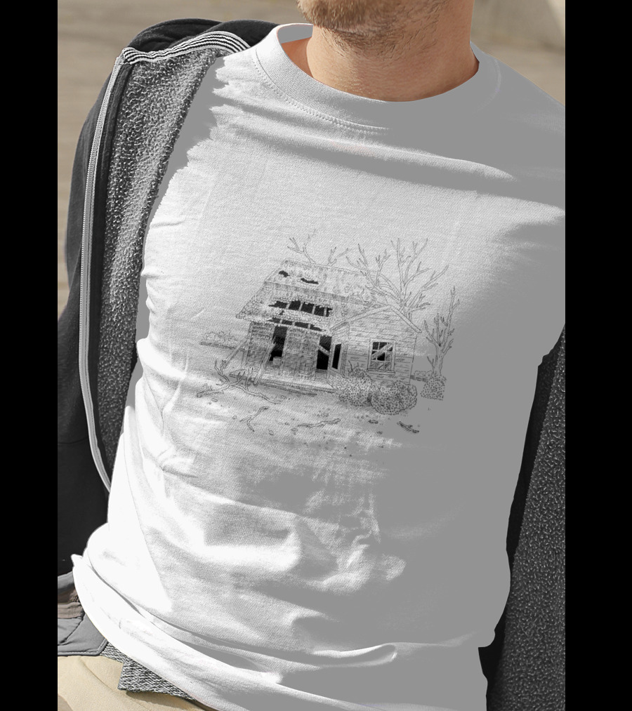Abandoned House Haunted Cabin Sketch Spooky Forest T-Shirt
