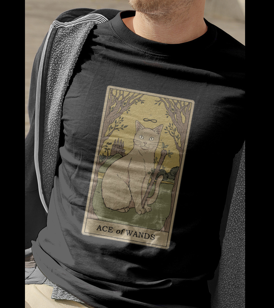 Ace Of Wands Tarot Cat With Infinity Symbol And Castle T-Shirt