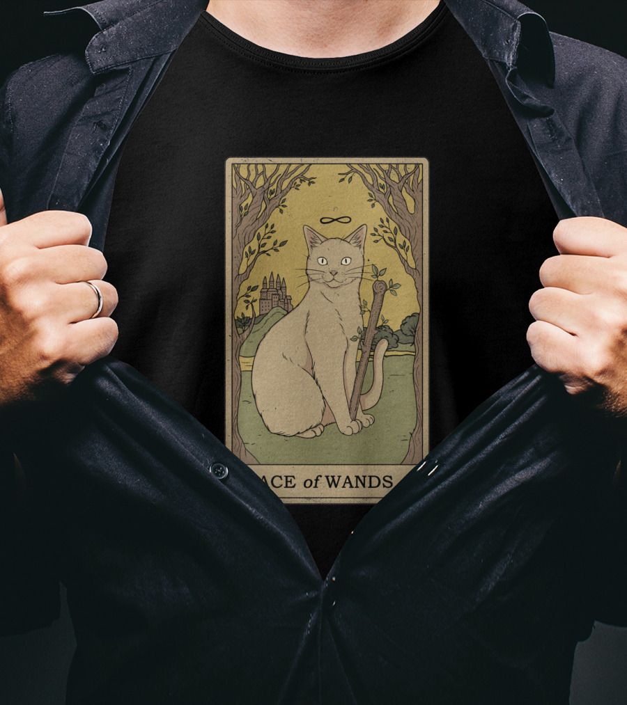 Ace Of Wands Tarot Cat With Infinity Symbol And Castle T-Shirt