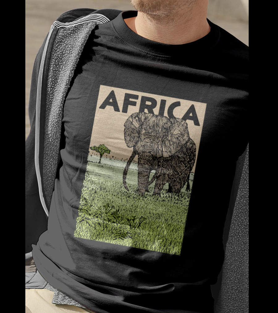 AFRICA African Elephant In Grassland With Tree T-Shirt