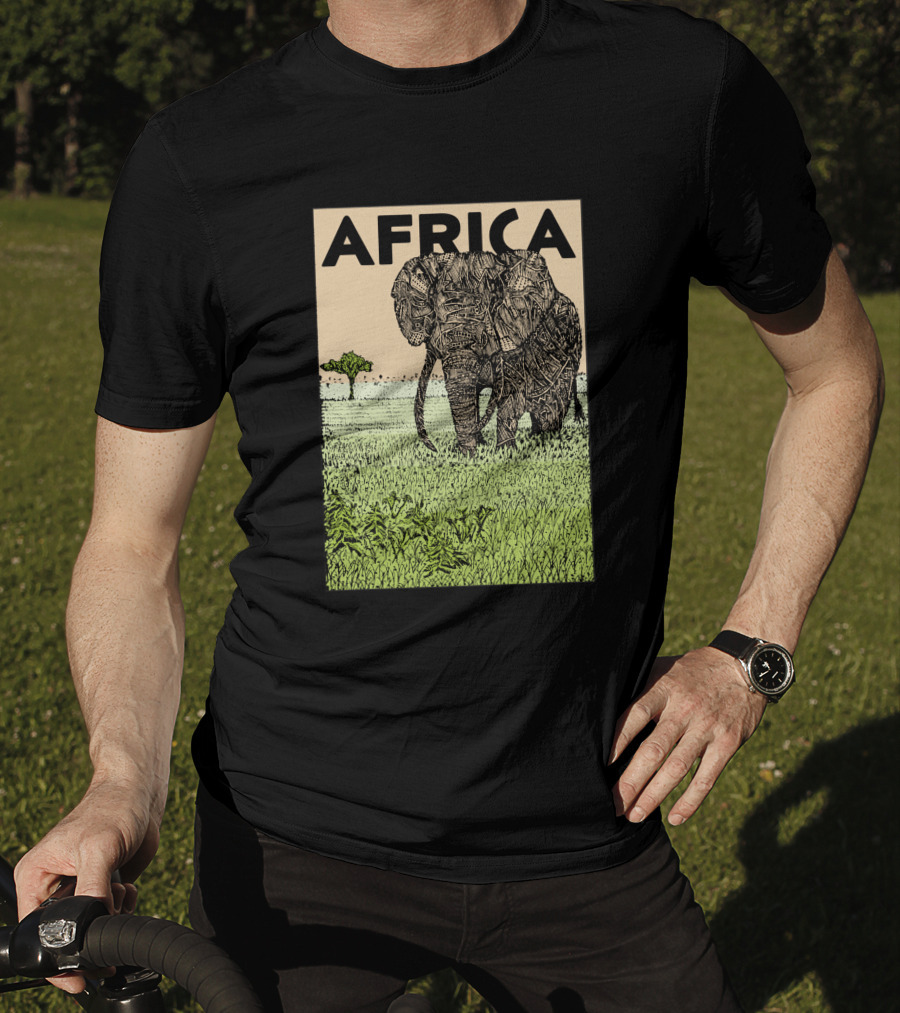 AFRICA African Elephant In Grassland With Tree T-Shirt