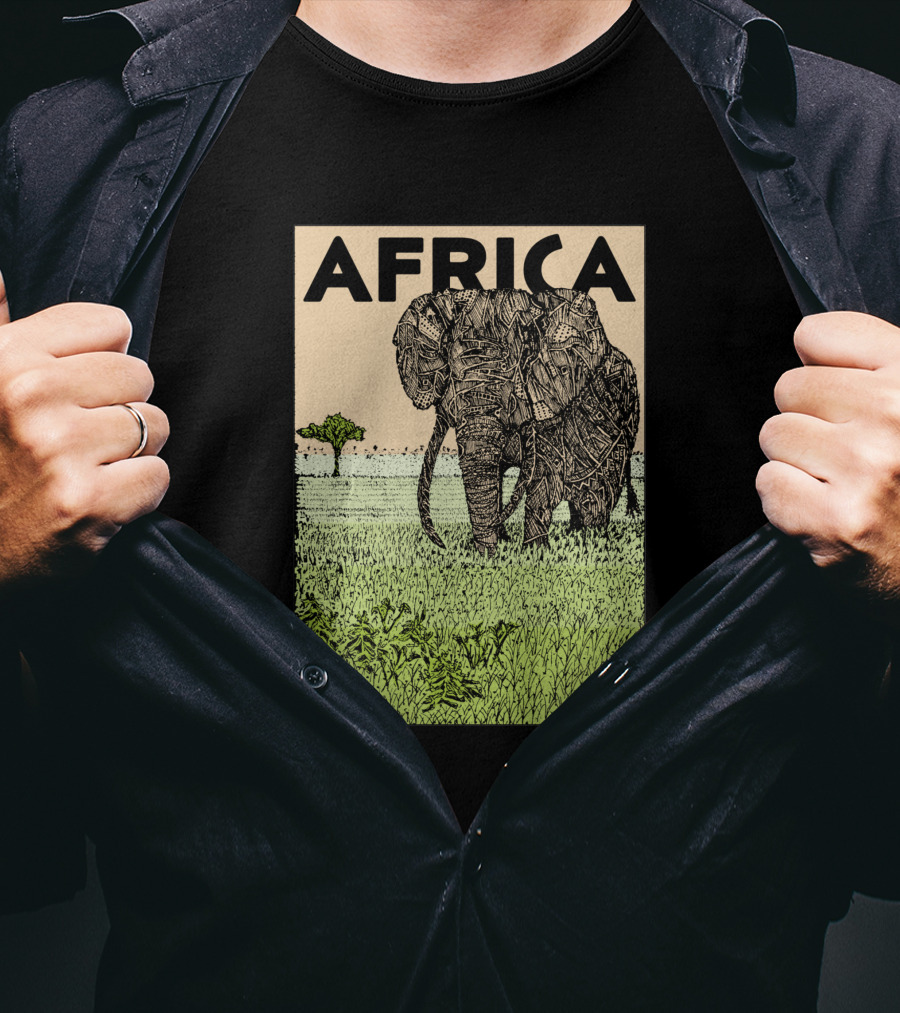 AFRICA African Elephant In Grassland With Tree T-Shirt