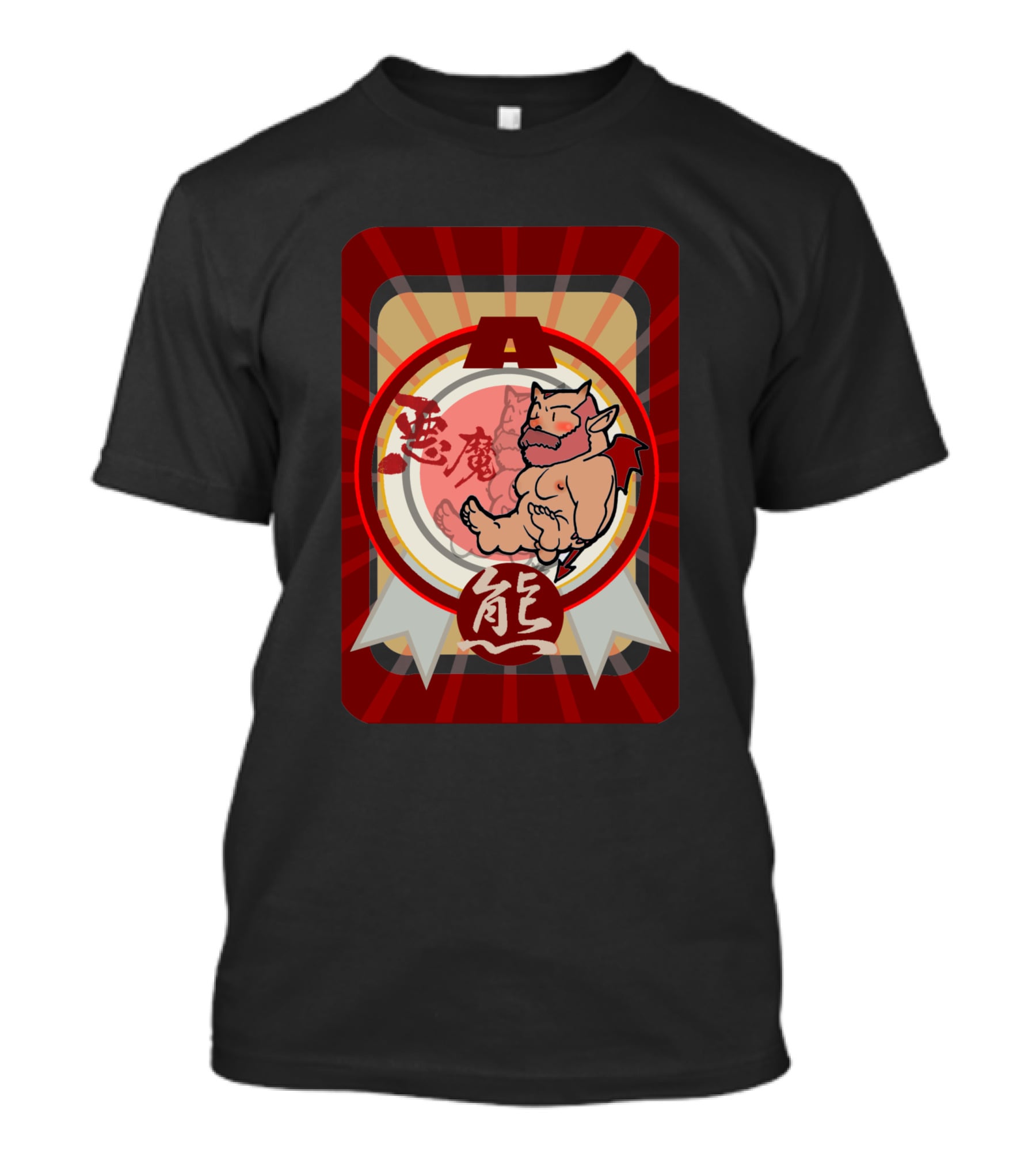 Akuma Devil Bear 7911 With Red Demon Icon And Kanji Symbols T-Shirt