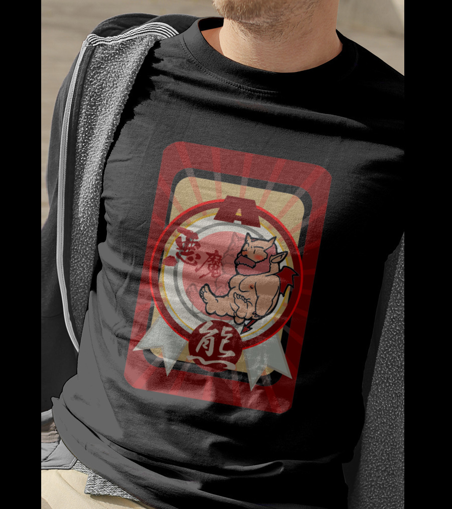 Akuma Devil Bear 7911 With Red Demon Icon And Kanji Symbols T-Shirt