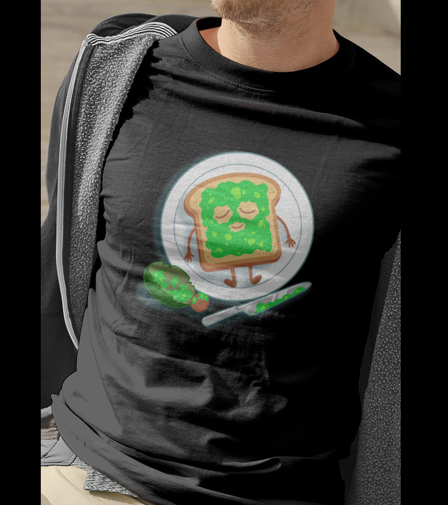 Avospado Toast Character With Avocado And Knife On Plate T-Shirt