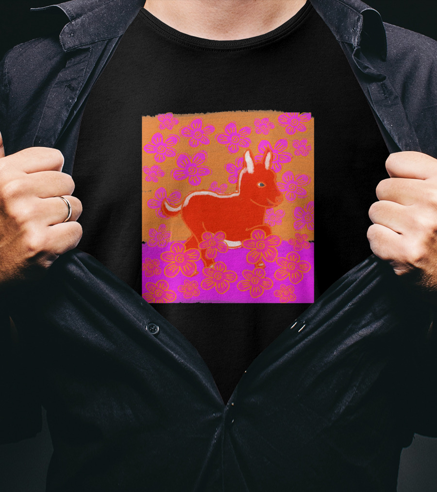 Baby Donkey In A Field Of Bright Pink Orange Flowers 1170477 T-Shirt