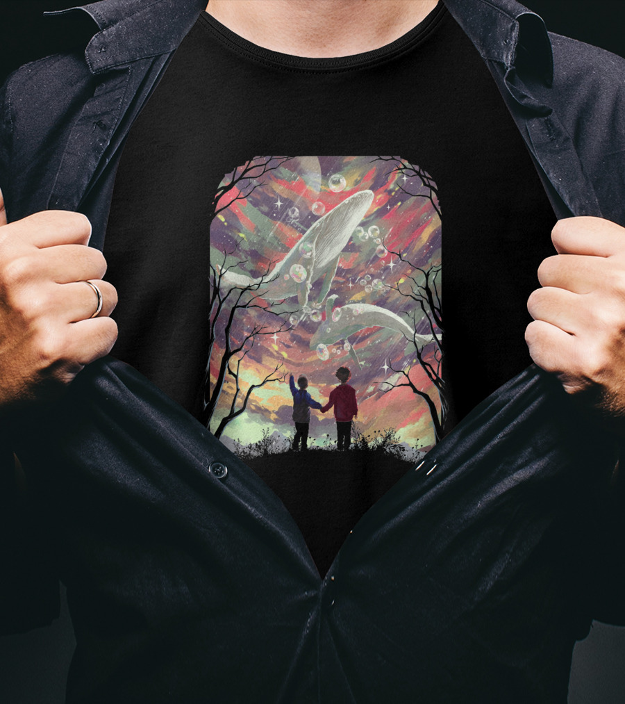 Balyena 658635 Cosmic Whales And Children Under A Starry Sky T-Shirt