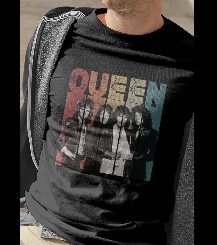 QUEEN Vintage Band Portrait Stripes T-Shirt