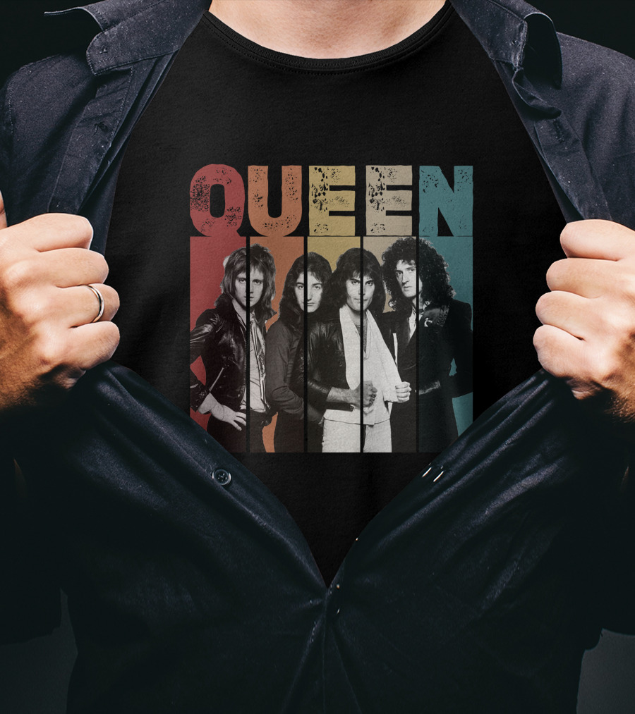 QUEEN Vintage Band Portrait Stripes T-Shirt