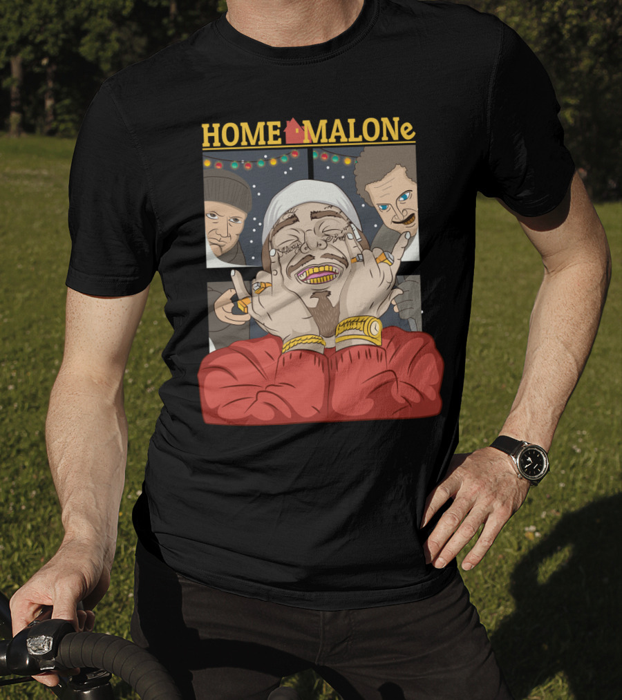 Home Malone Parody Featuring Post Malone Holiday Mashup With Home Alone Villains T-Shirt