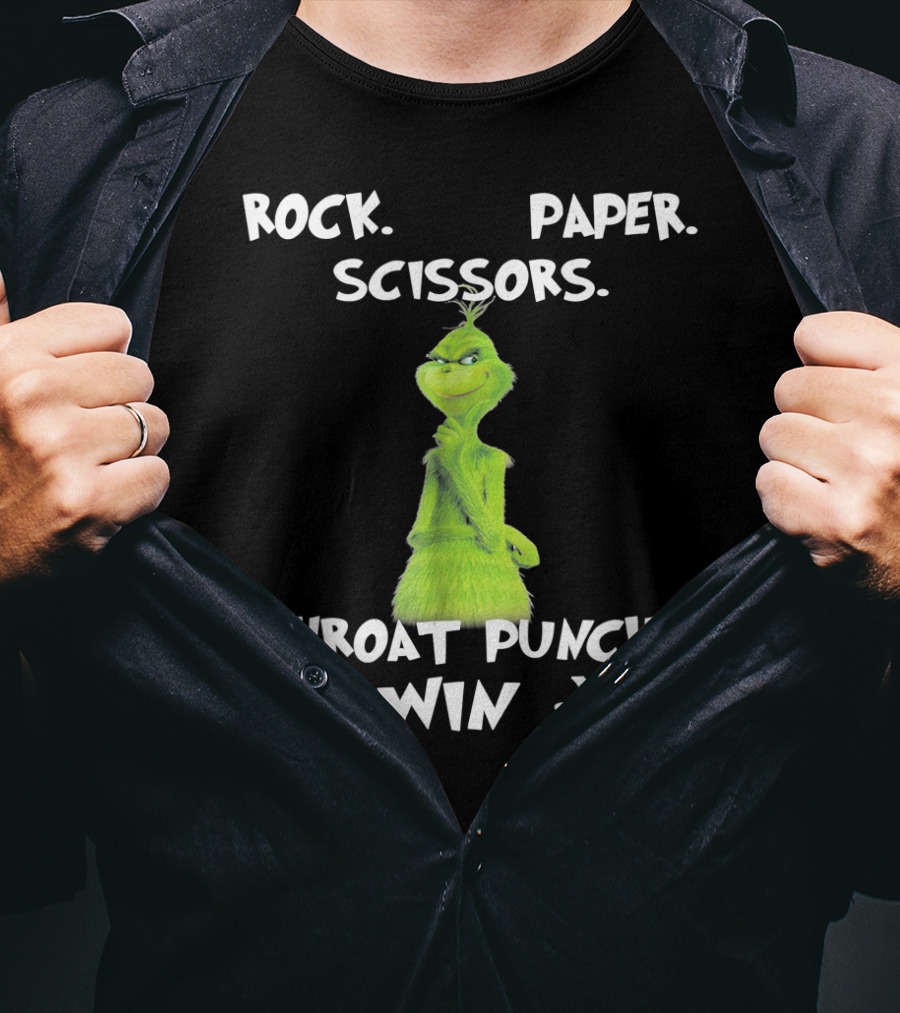 Rock Paper Scissors Throat Punch I Win Grinch Dr Seuss Text T-Shirt