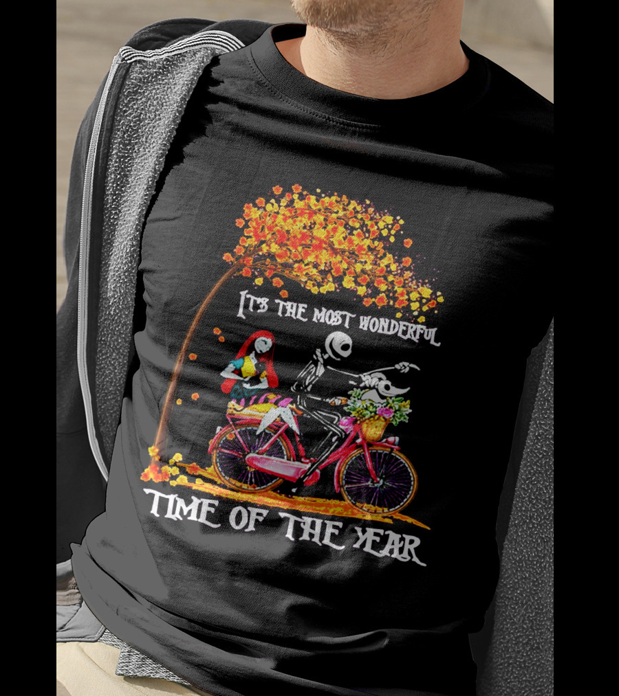 IT'S THE MOST WONDERFUL TIME OF THE YEAR Halloween Characters Riding Bike T-Shirt