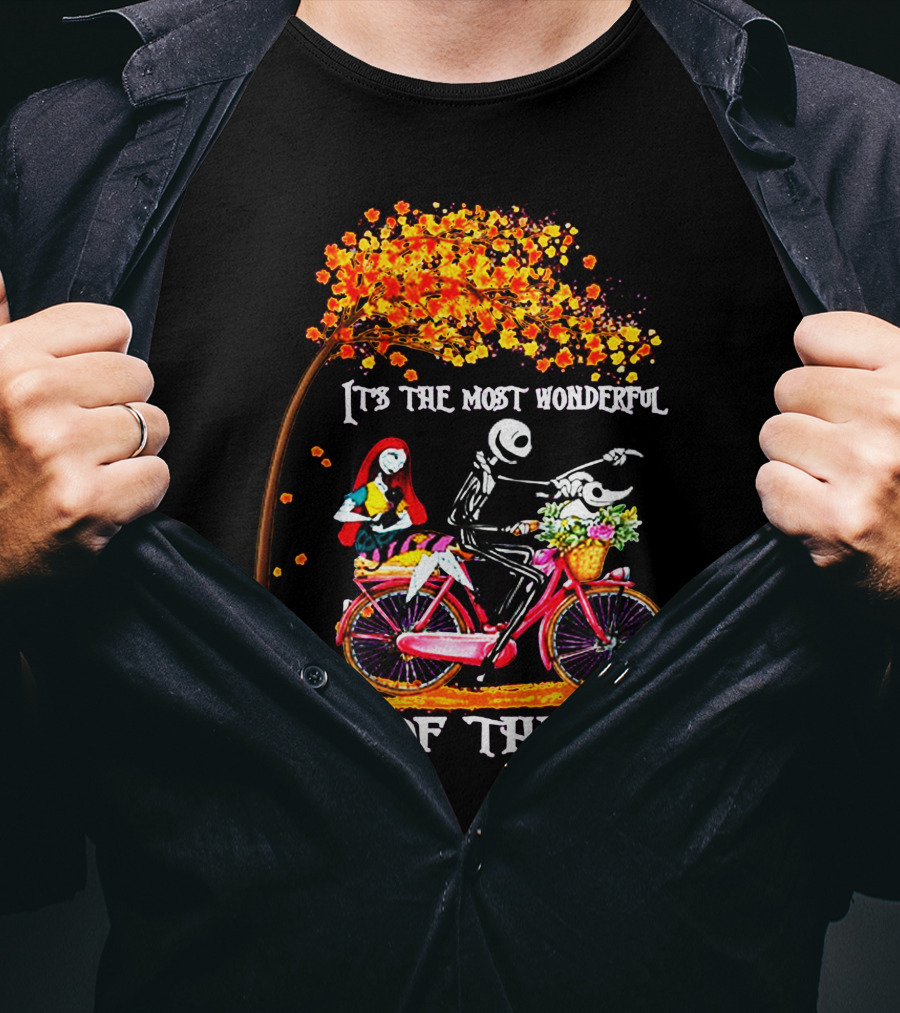 IT'S THE MOST WONDERFUL TIME OF THE YEAR Halloween Characters Riding Bike T-Shirt