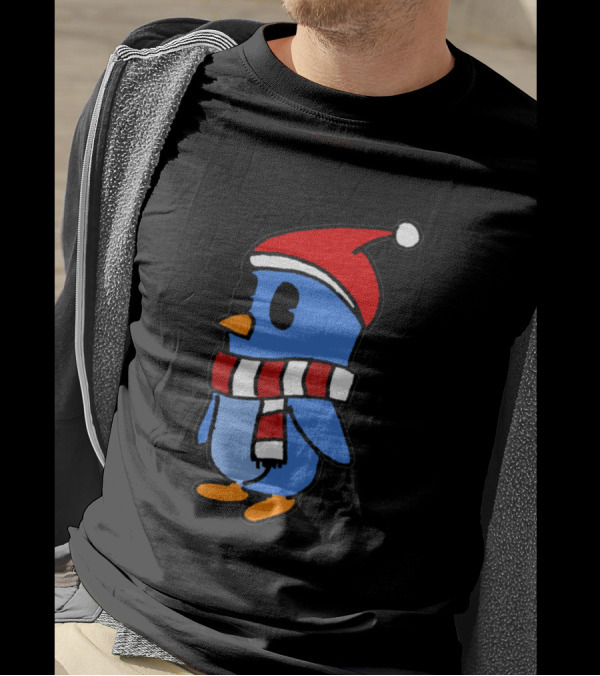 Crudely Handdrawn Pengu 763669 In Santa Hat With Red And White Scarf T-Shirt