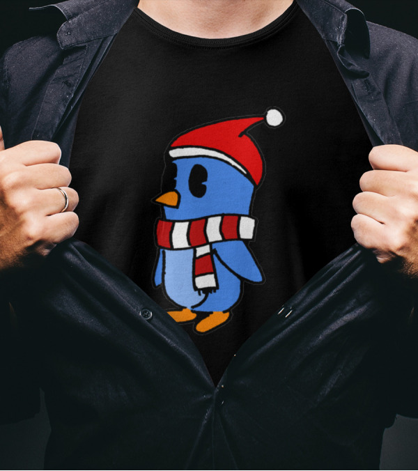 Crudely Handdrawn Pengu 763669 In Santa Hat With Red And White Scarf T-Shirt