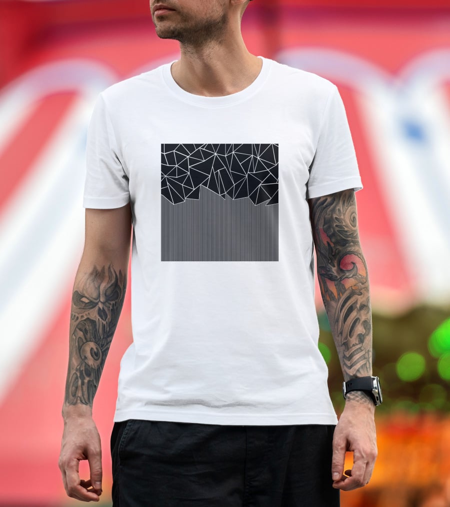 Ab Lines Down Black Geometric Abstract T-Shirt