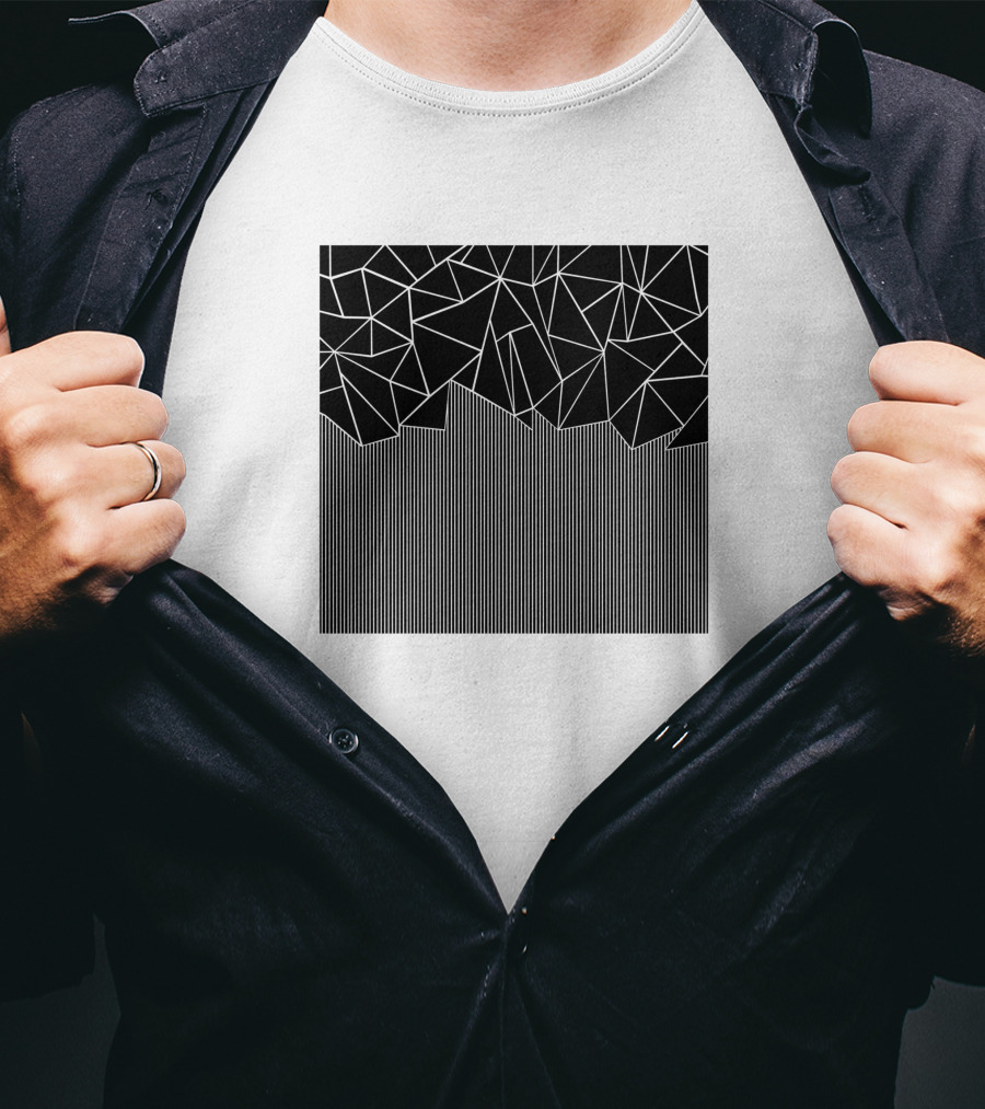 Ab Lines Down Black Geometric Abstract T-Shirt