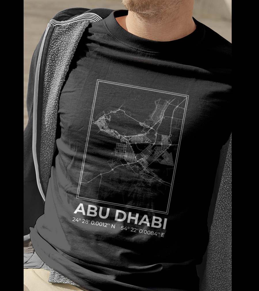 Abu Dhabi Minimalist Map Black 24° 28' 0.0012'' N 54° 22' 0.0084'' E T-Shirt