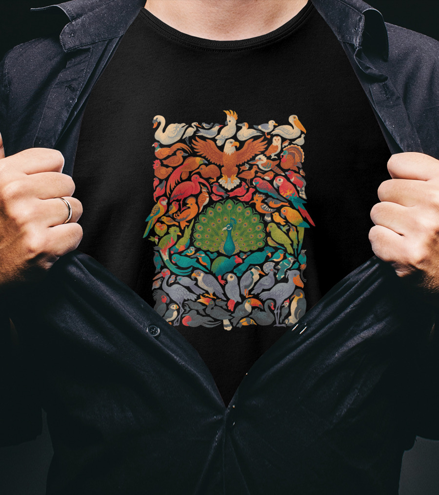 Aerial Spectrum 1716566 Colorful Birds And Peacock Majestic T-Shirt