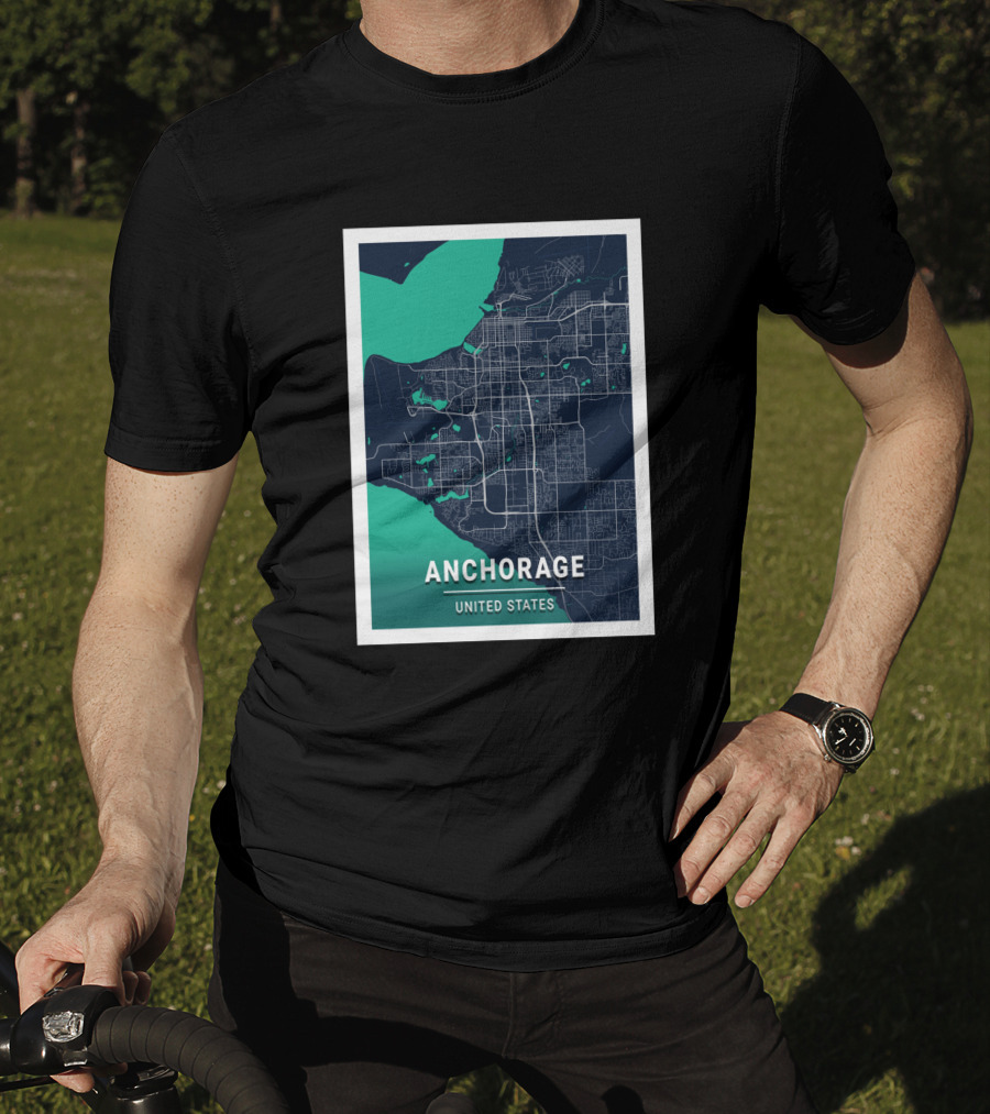 Anchorage United States Blue Dark City Map T-Shirt