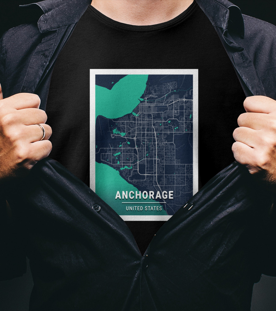 Anchorage United States Blue Dark City Map T-Shirt