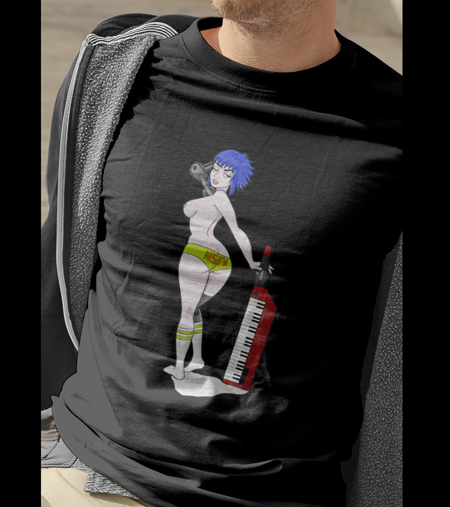 Anne Top Down 1384413 NSFW Keyboard Girl With Blue Hair And Yellow Shorts T-Shirt
