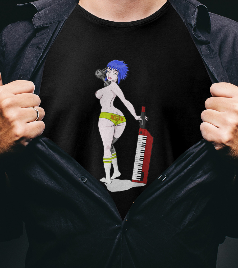 Anne Top Down 1384413 NSFW Keyboard Girl With Blue Hair And Yellow Shorts T-Shirt