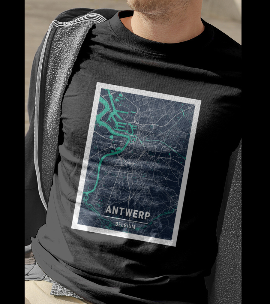 Antwerp Belgium Blue Dark City Map Street Details 1730196 T-Shirt