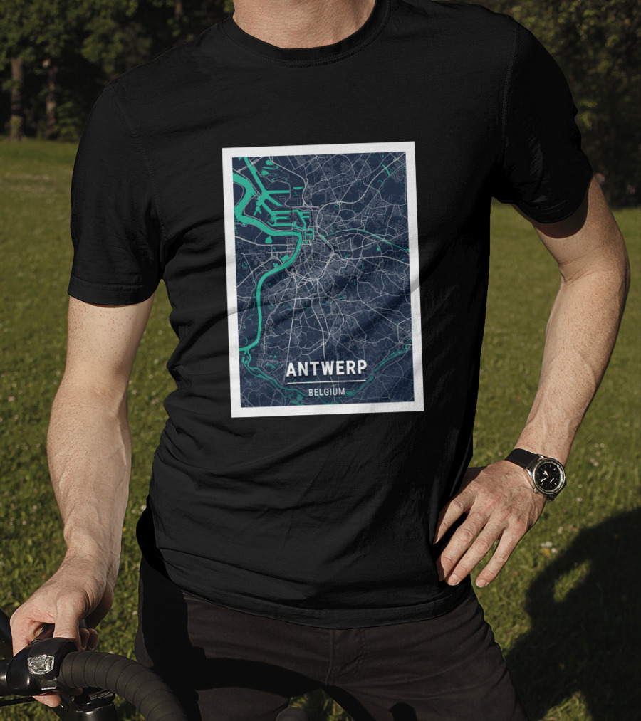 Antwerp Belgium Blue Dark City Map Street Details 1730196 T-Shirt