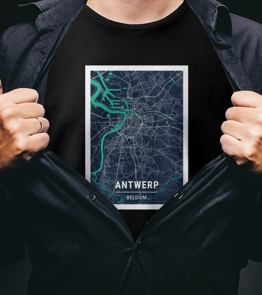 Antwerp Belgium Blue Dark City Map Street Details 1730196 T-Shirt