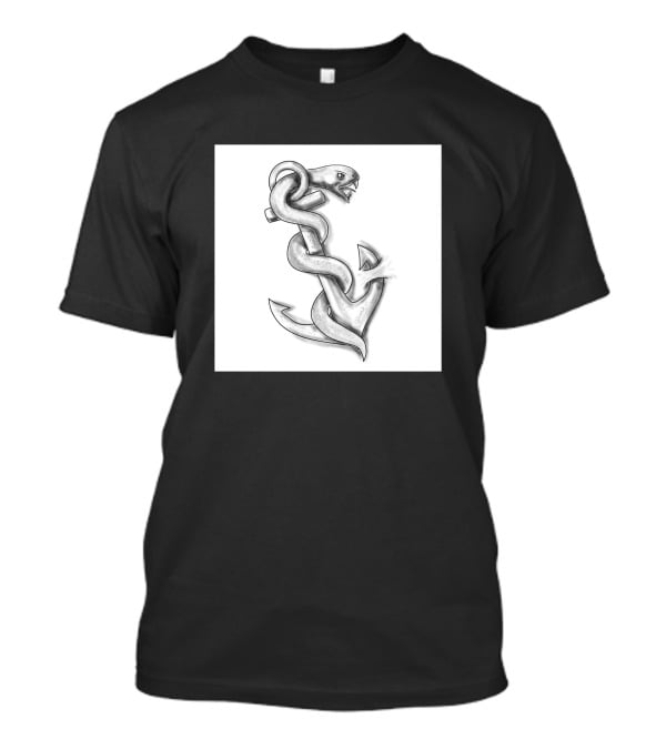 Asclepius Snake Wrapped Around Nautical Anchor T-Shirt