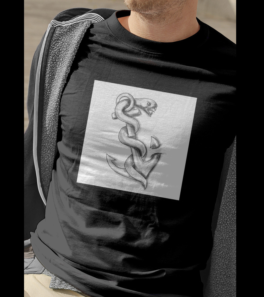 Asclepius Snake Wrapped Around Nautical Anchor T-Shirt