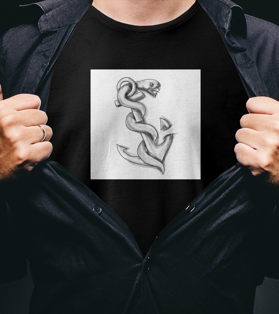 Asclepius Snake Wrapped Around Nautical Anchor T-Shirt