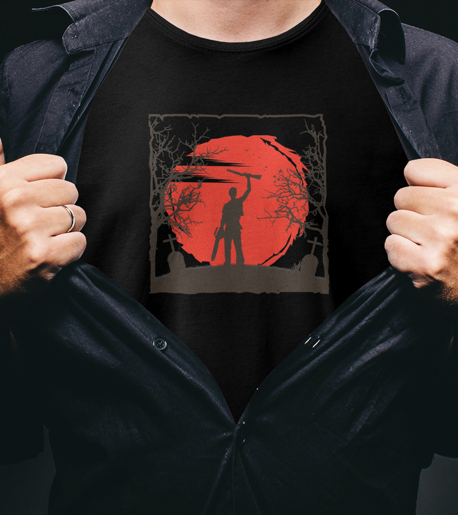 Ash Williams Chainsaw Graveyard Red Moon T-Shirt