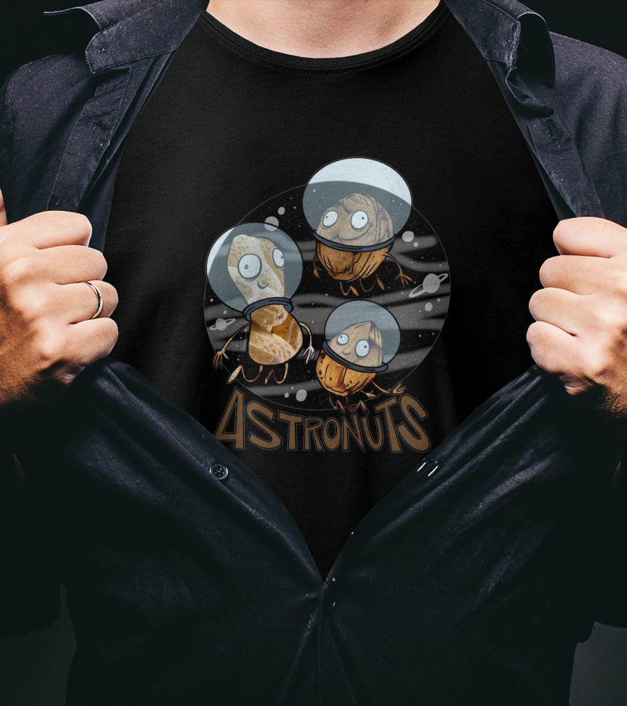 Astronuts 118341 Goofy Nuts In Space Helmets Floating In Outer Space T-Shirt