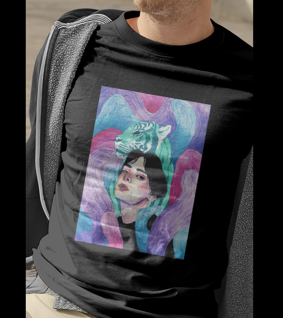 Aura 916131 Psychedelic Tiger And Portrait Fusion T-Shirt