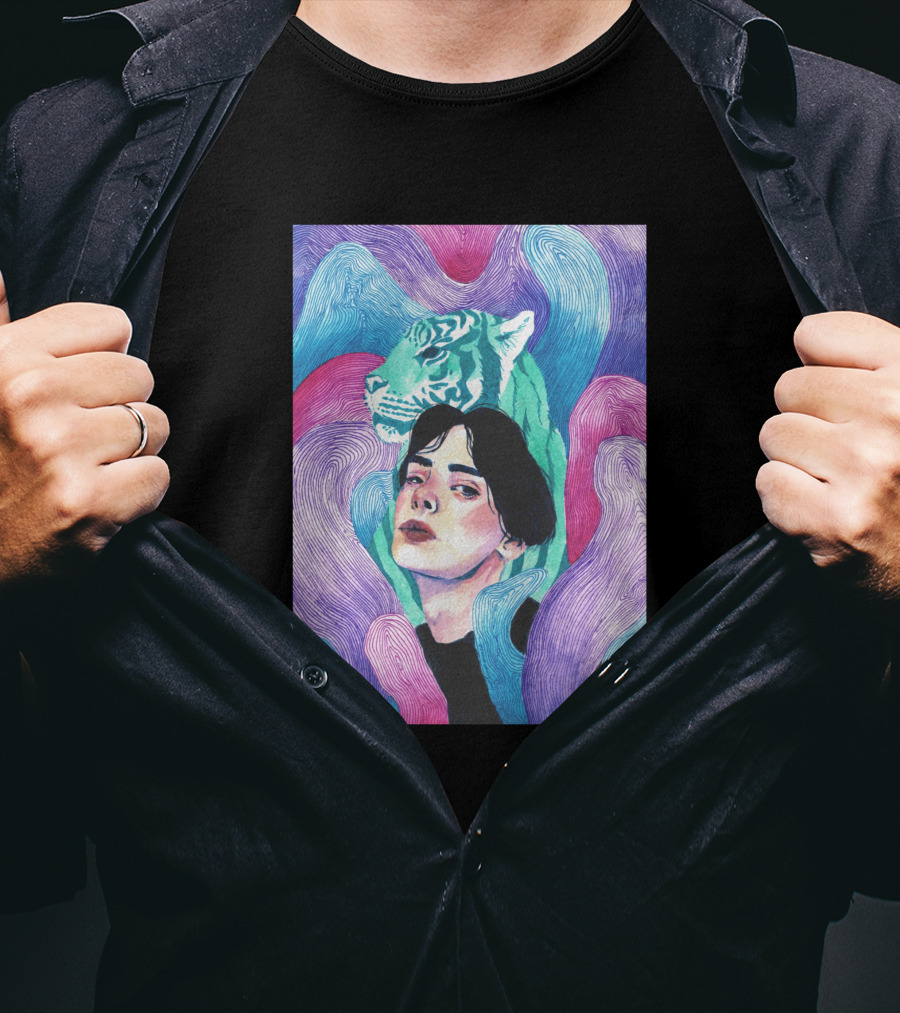 Aura 916131 Psychedelic Tiger And Portrait Fusion T-Shirt