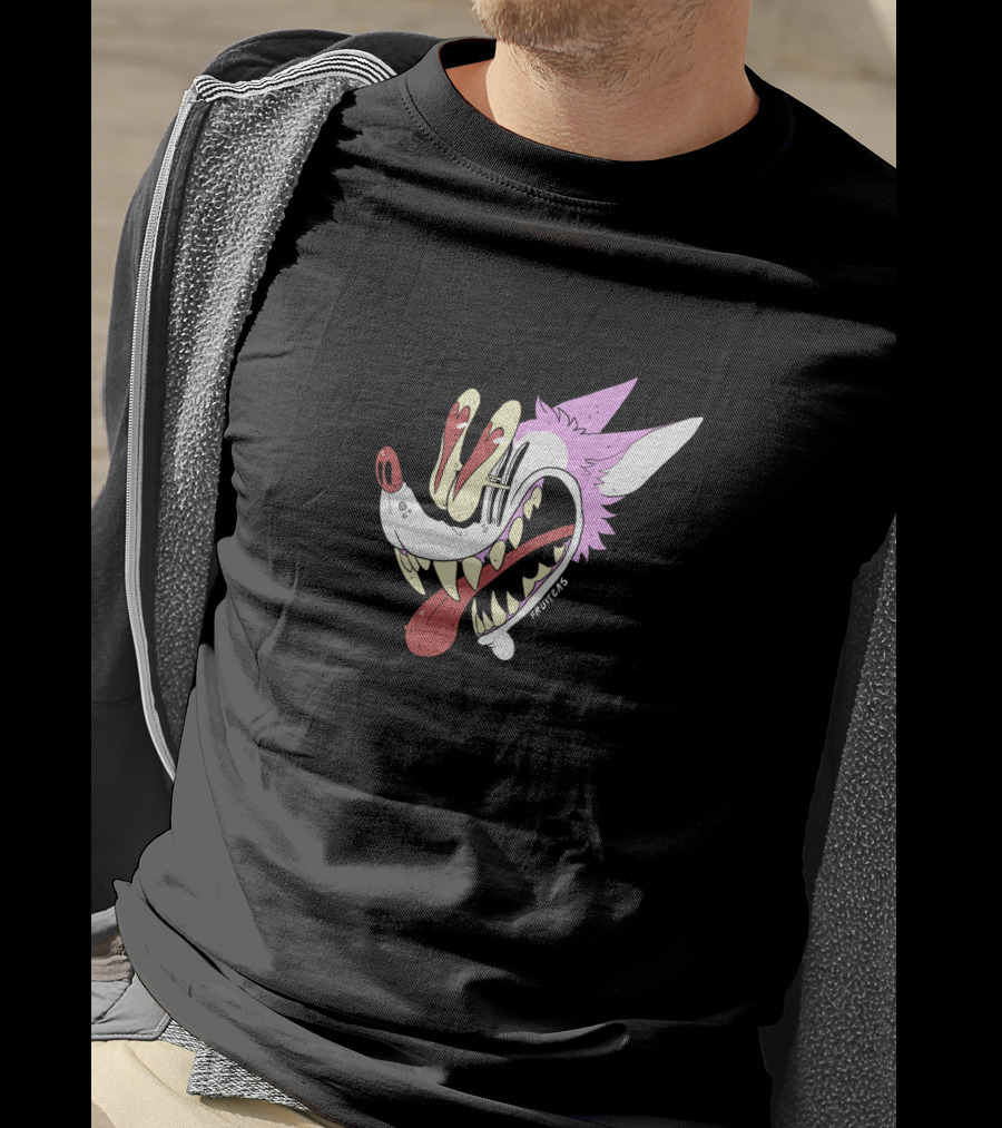 Awooga 10350 Cartoon Wolf Head With Glitchy Yellow And Red Eyes T-Shirt