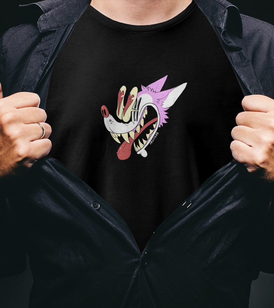 Awooga 10350 Cartoon Wolf Head With Glitchy Yellow And Red Eyes T-Shirt