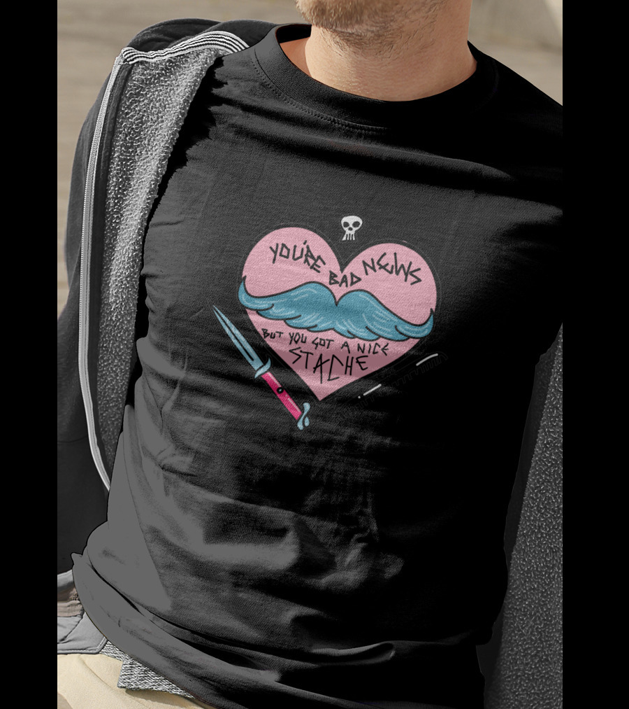 You're Bad News But You Got A Nice Stache Knife Skull Comb T-Shirt